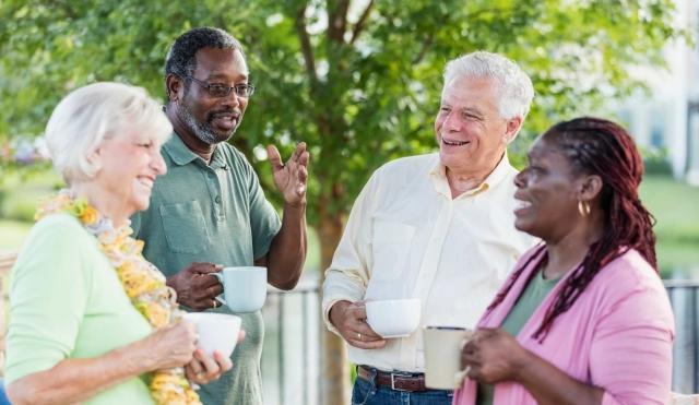 Older couples having coffee